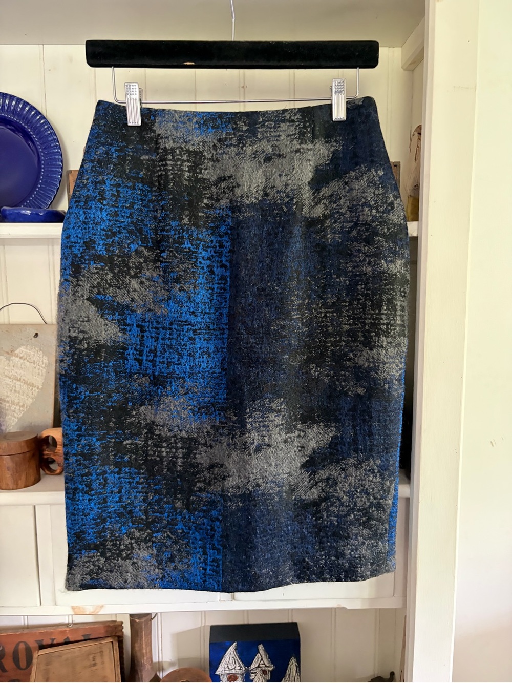 Ports 1961 Blue and Gray Wool Blend Pencil Skirt